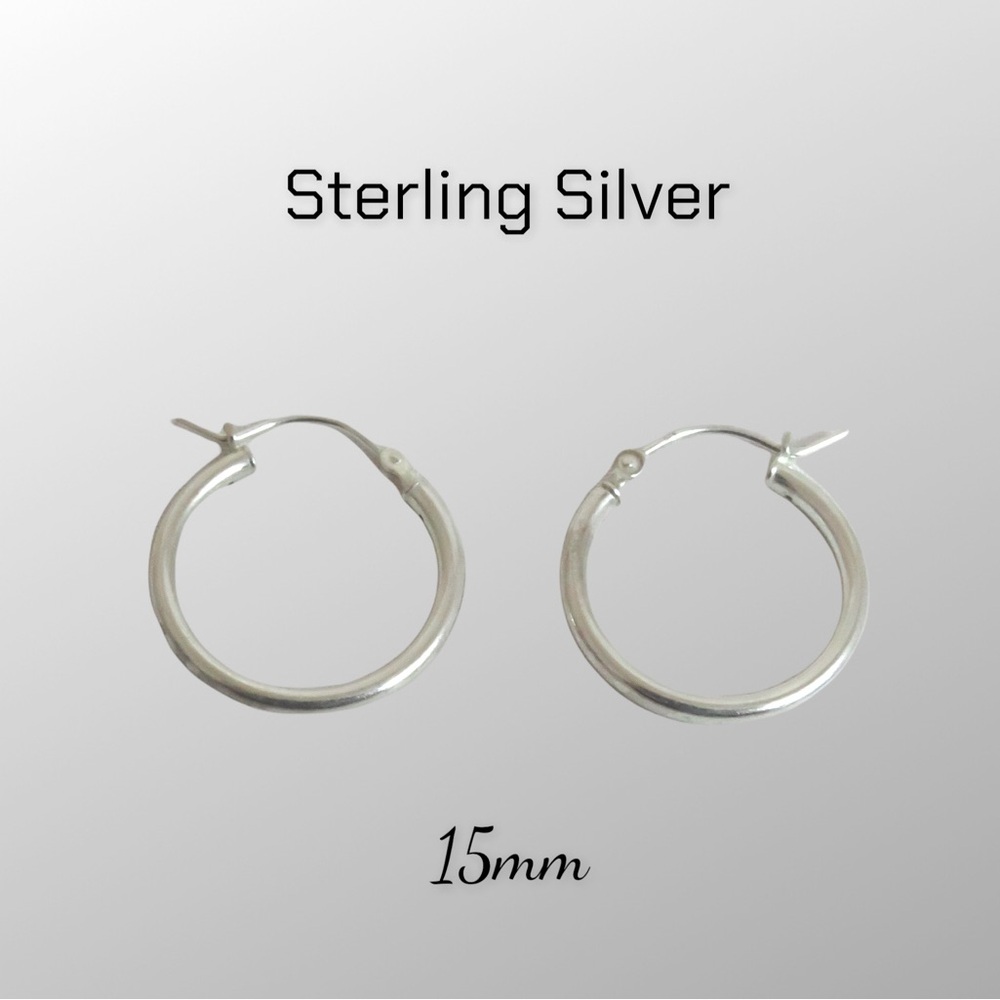 Sterling Silver 15mm x 2mm Click Top Hinged Hoop Earrings